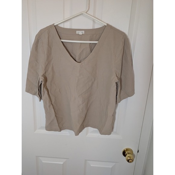 Garnet Hill Women's Linen Silk Blend V Neck Short Sleeve Top Blouse Large - Picture 1 of 7